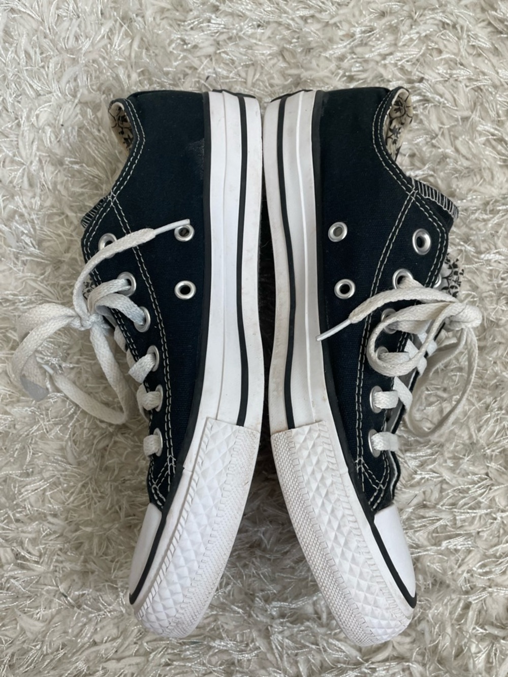 Converse Chuck Taylor All Star Low Top Sneakers Double Tongue Floral Black White - Picture 12 of 14